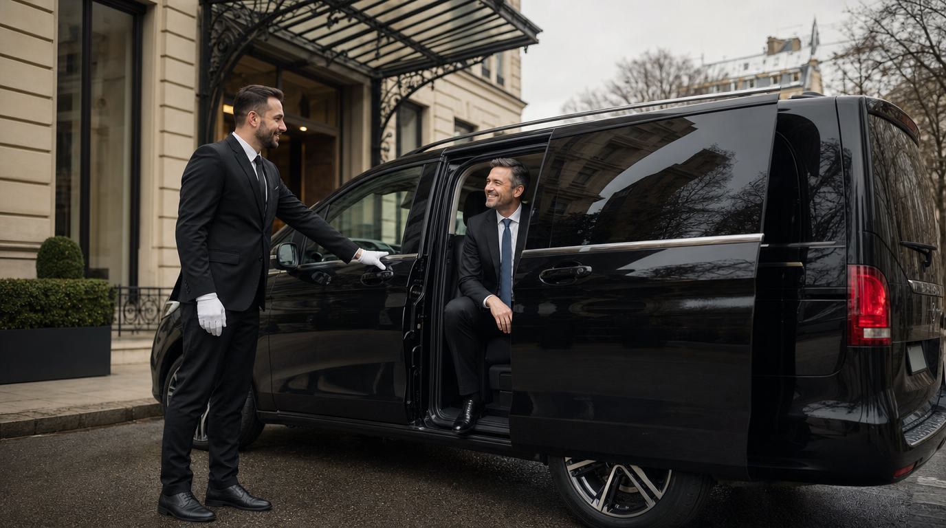 Neves JR chauffeur opening the V-Class door for a client